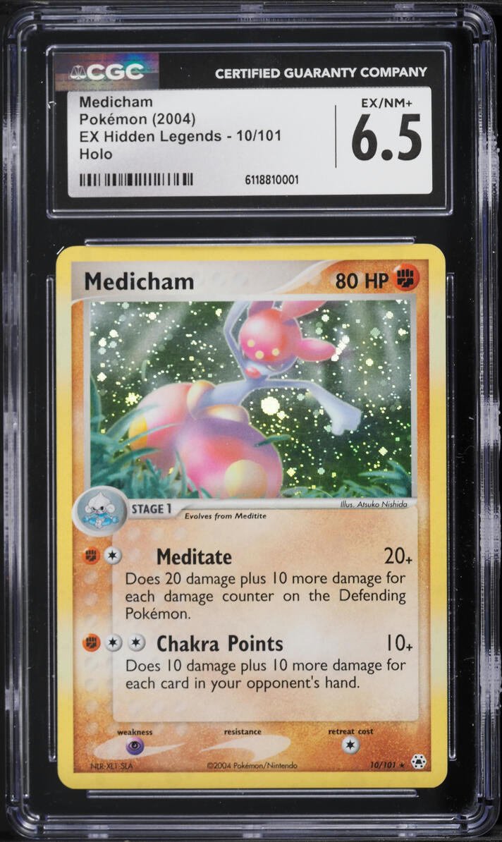 2004 Pokemon EX Hidden Legends Holo Medicham #10 CGC 6.5 EXMT+