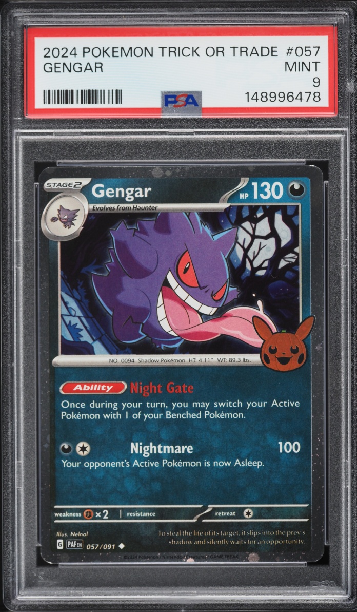 2024 Pokemon Scarlet & Violet Paldean Fates Trick Or Trade Holo Gengar #57 PSA 9 MINT