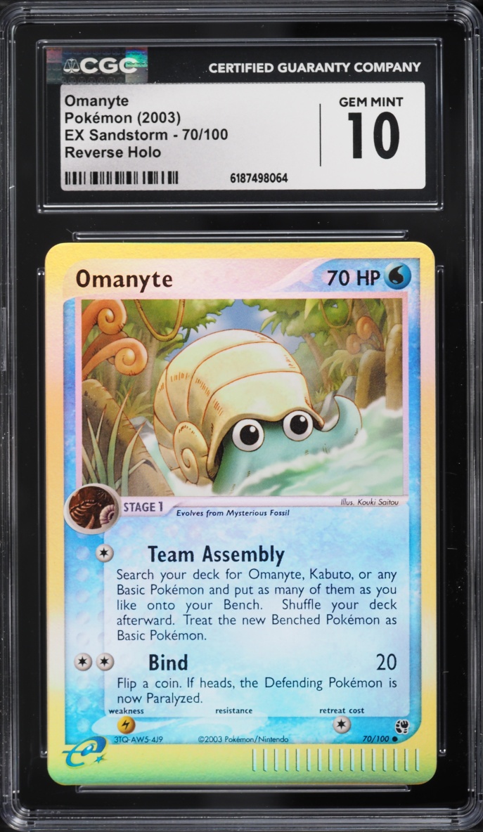 2003 Pokemon EX Sandstorm Reverse Holo Omanyte #70 CGC 10 GEM MINT