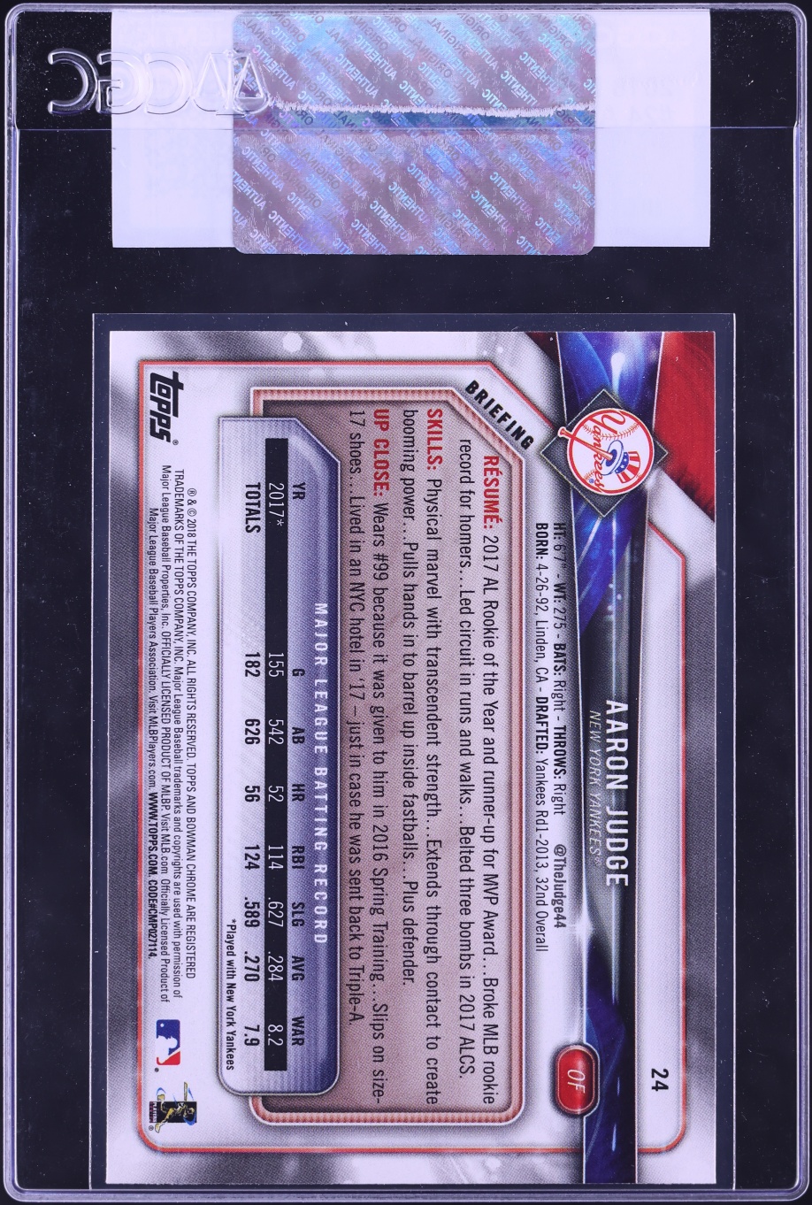 2018 Bowman Aaron Judge #24 CGC AUTH