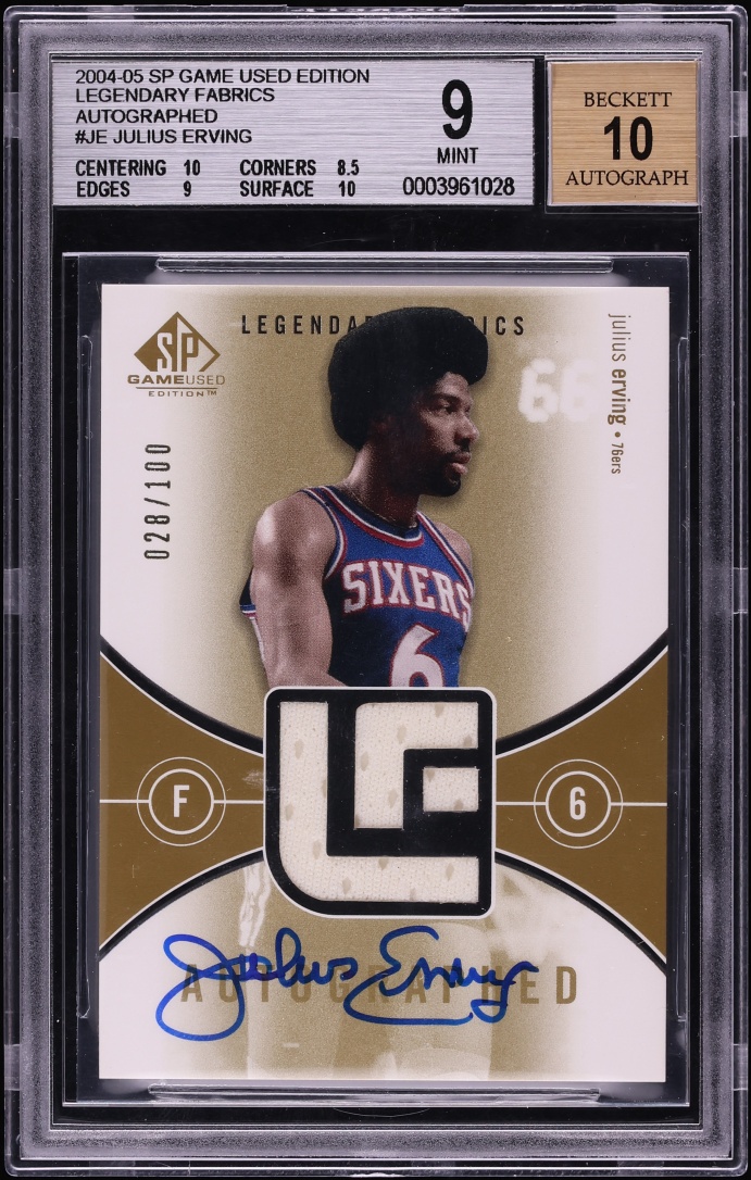 2004 SP Game Used Legendary Fabrics Julius Erving PATCH AUTO /100 BGS 9 MINT