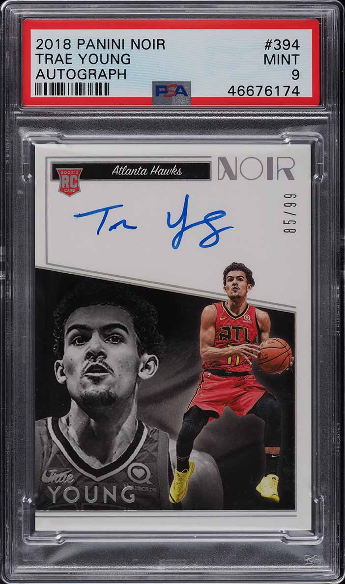 2019 Panini Noir Newsreels Trae Young PATCH /10 #NJ-TYG PSA
