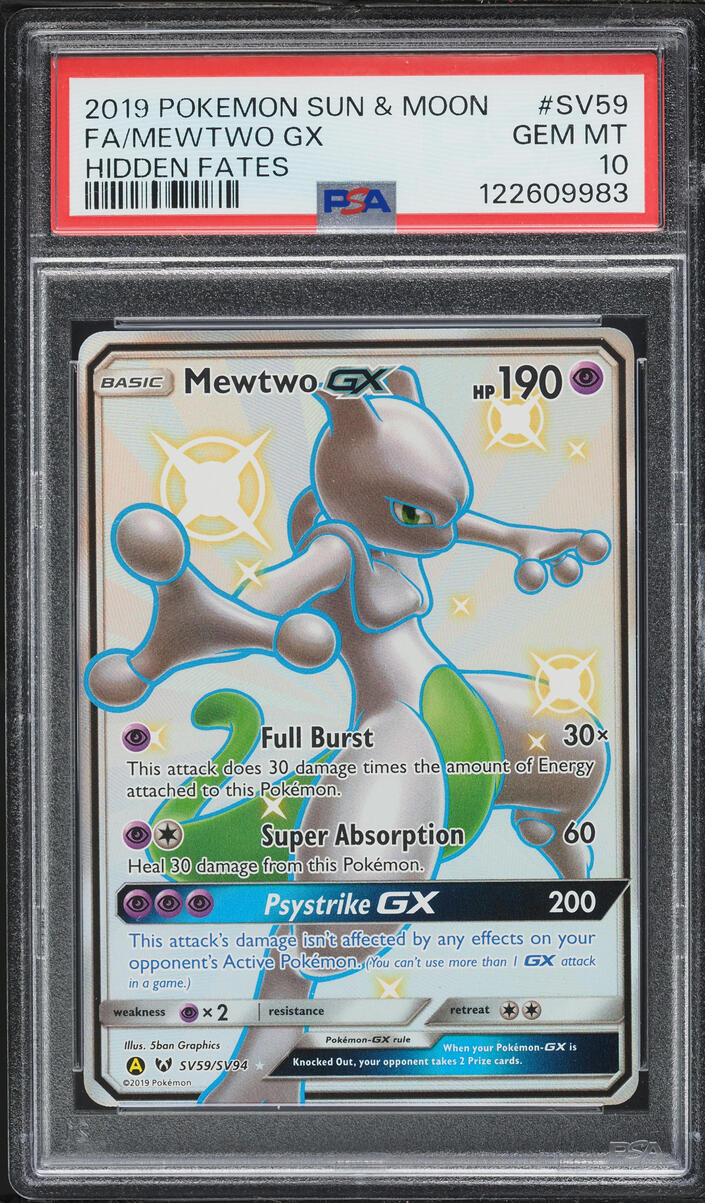 2019 Pokemon Sun & Moon Hidden Fates Full Art Shiny Mewtwo GX #SV59 PSA 10 GEM MINT