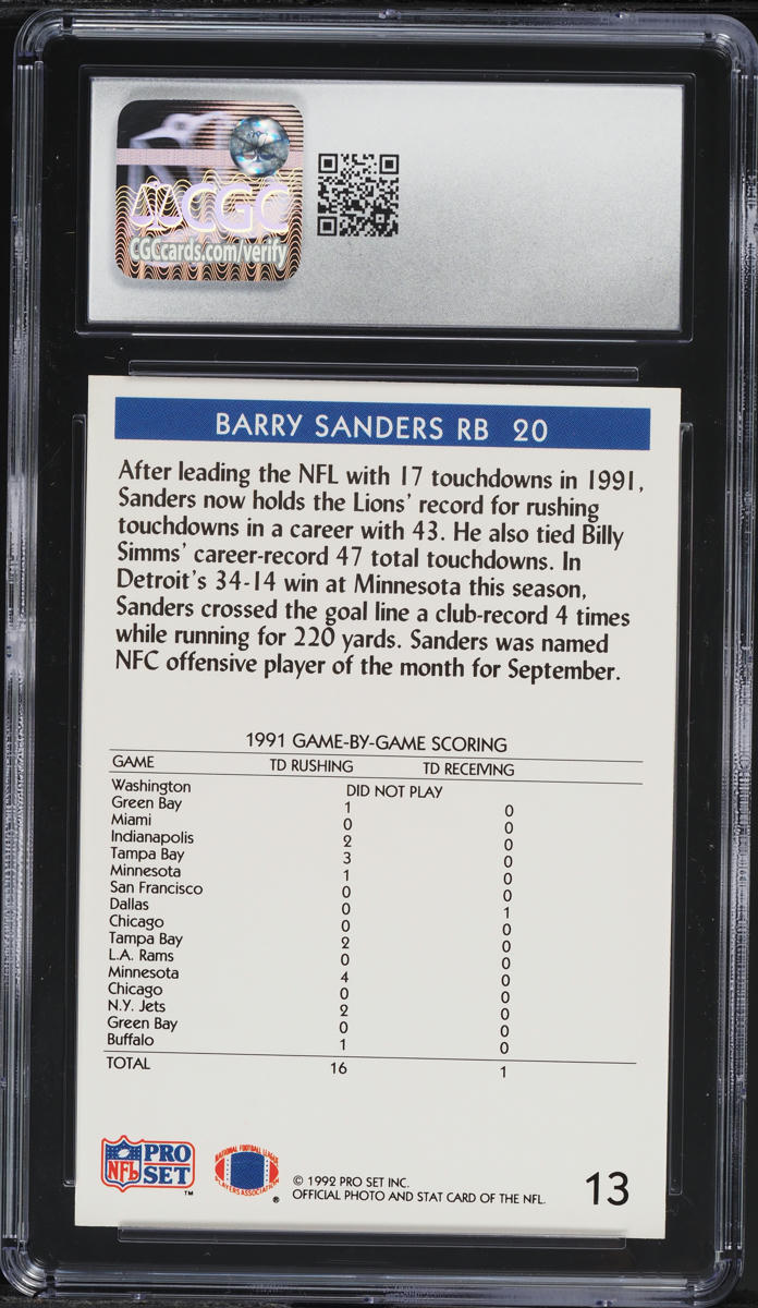 1992 Pro Set Football Barry Sanders #13 CGC 9 MINT