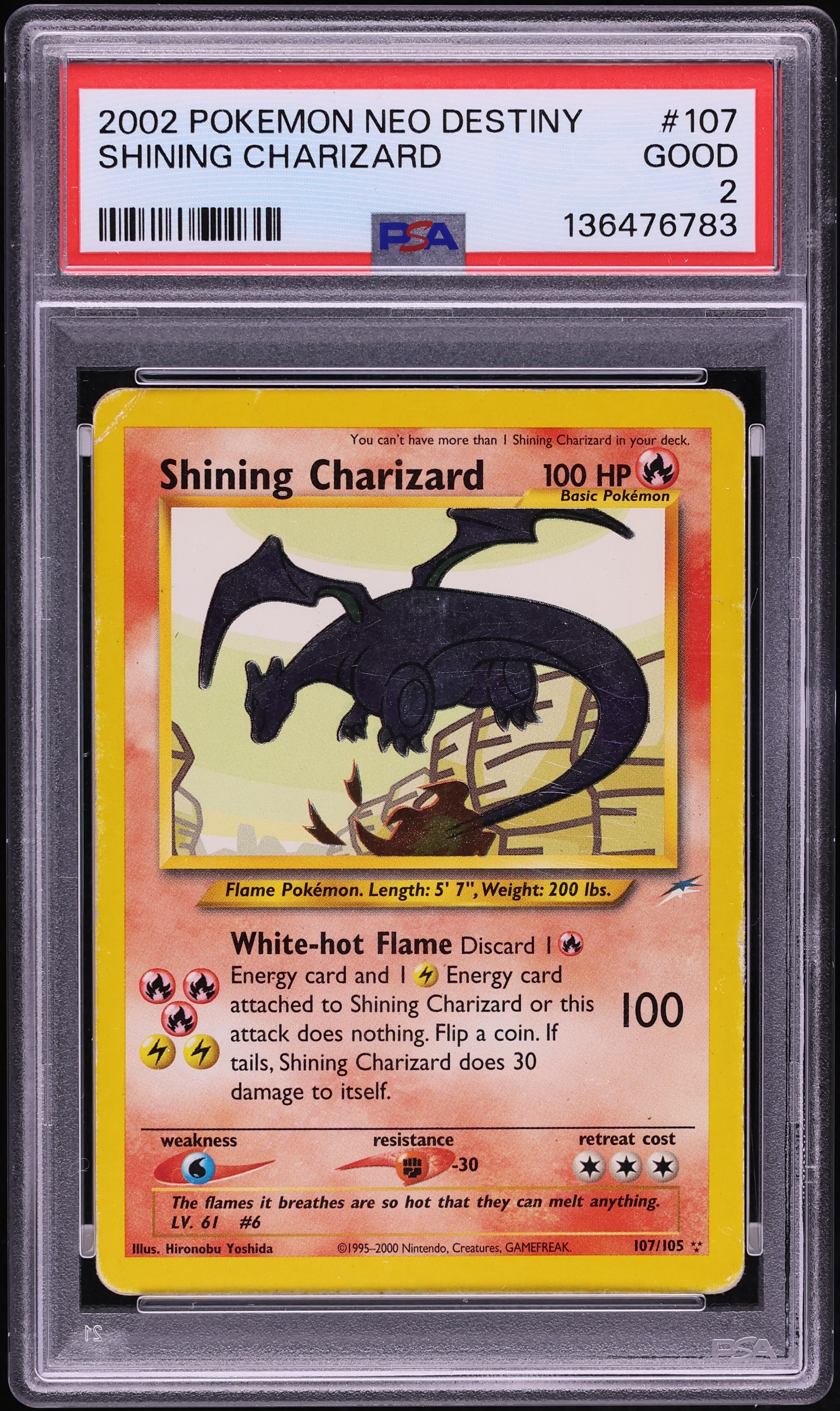 2002 Pokemon Neo Destiny Shining Charizard #107 PSA 2 GD