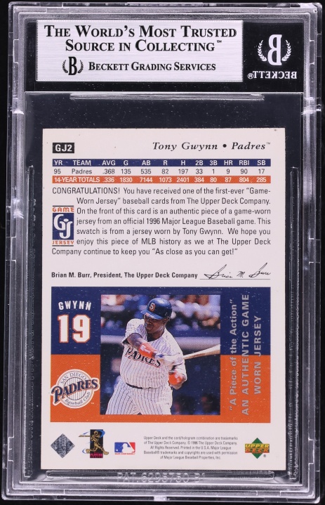 1997 Upper Deck Game Jersey Tony Gwynn PATCH #GJ2 BGS 8.5 NM-MT+
