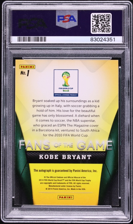 2014 Panini Prizm World Cup Fans Of The Game Kobe Bryant AUTO #1 PSA 8 NM-MT