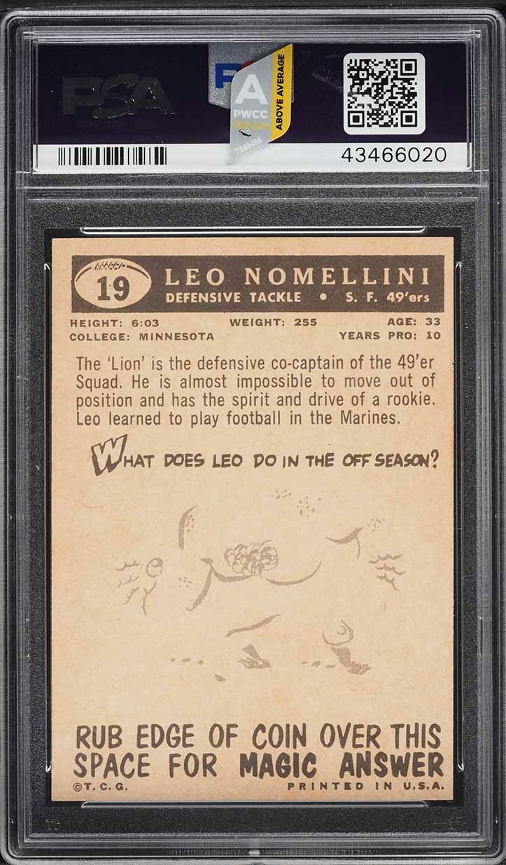 1959 Topps Football Leo Nomellini #19 PSA 9 MINT