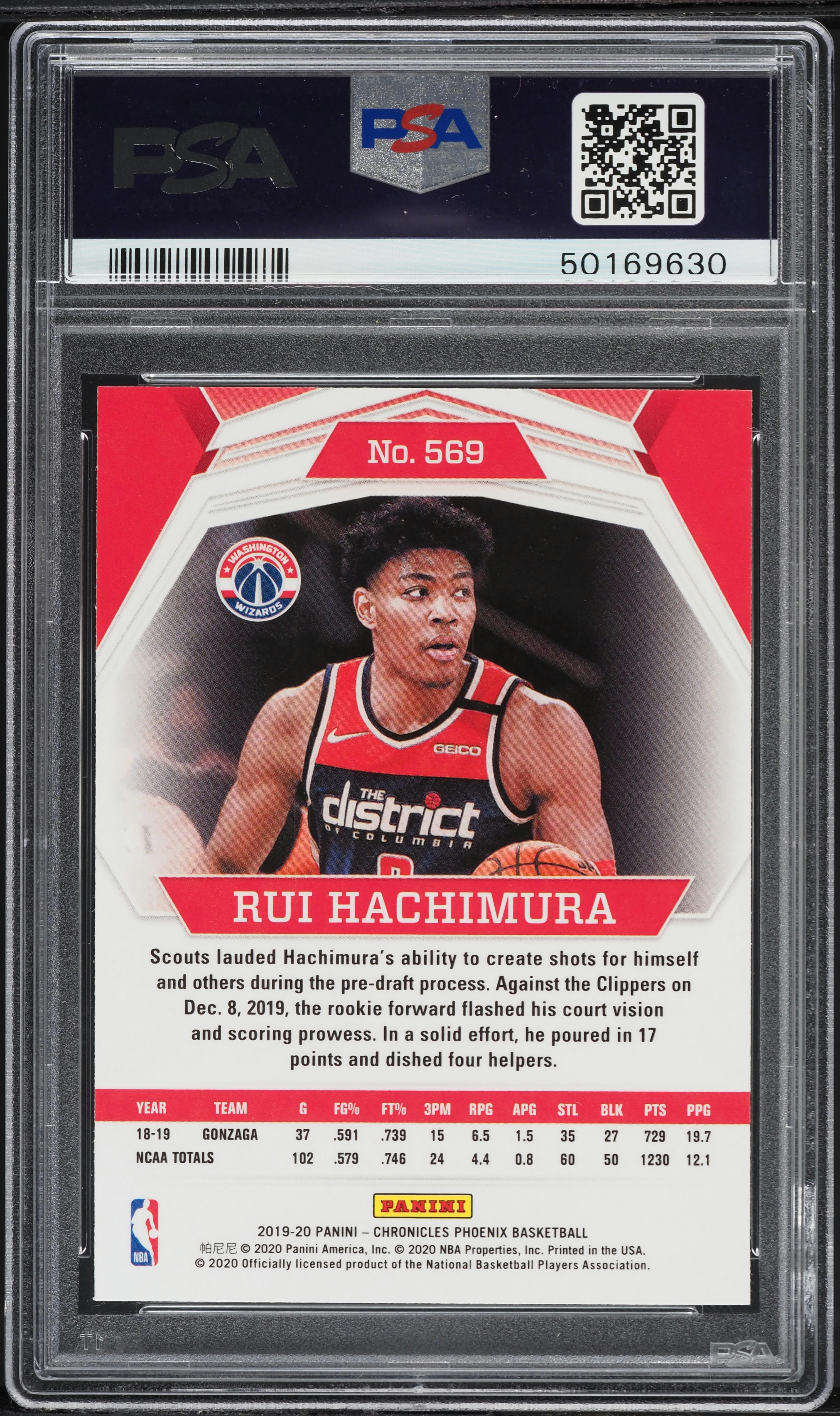 2019 Panini Chronicles Rui Hachimura ROOKIE #569 PSA 9 MINT