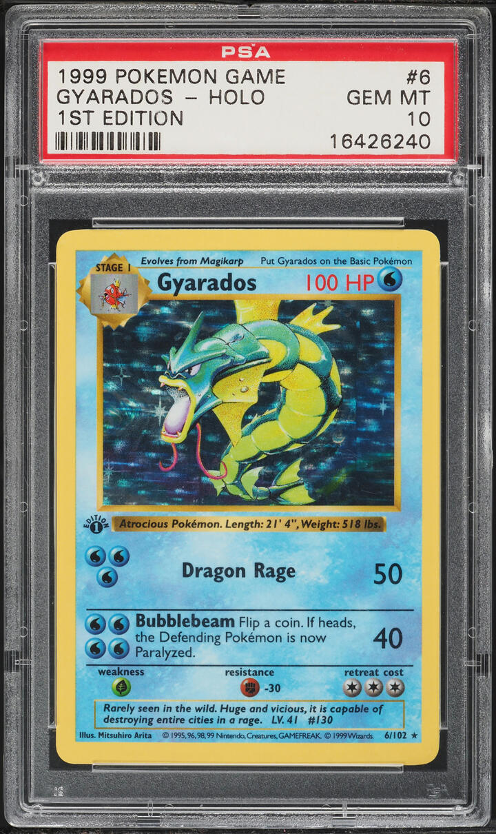 1999 Pokemon Base Set Shadowless 1st Edition Holo Gyarados #6 PSA 10 GEM MINT