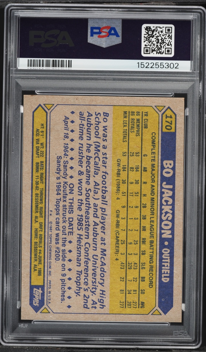 1987 Topps Future Stars Bo Jackson ROOKIE #170 PSA 8 NM-MT