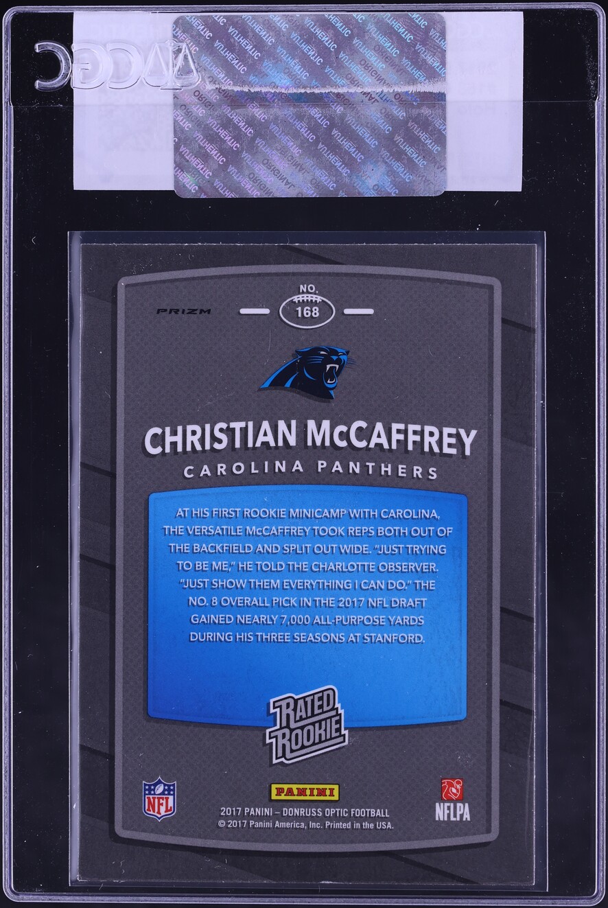 2017 Donruss Optic Holo Prizm Christian McCaffrey ROOKIE #168 CGC AUTH