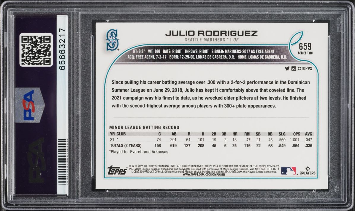 2022 Topps Julio Rodriguez SP ROOKIE #659 PSA 10 GEM MINT