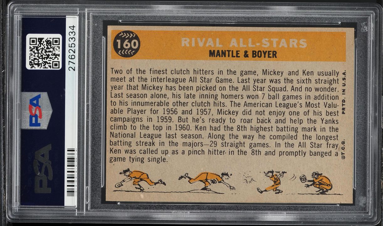 1960 Topps Mickey Mantle & Ken Boyer RIVAL ALL-STARS #160 PSA 9 MINT