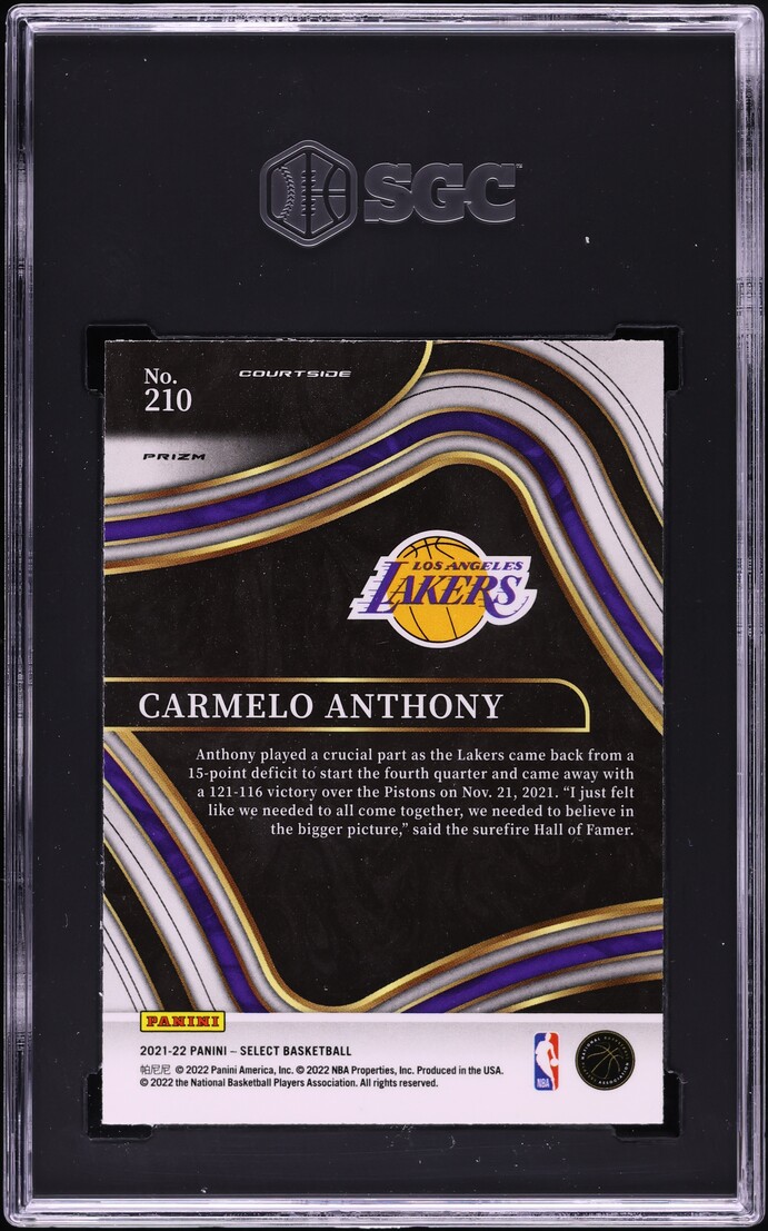 2021 Select Courtside Elephant Prizm Carmelo Anthony #210 SGC 9 MINT
