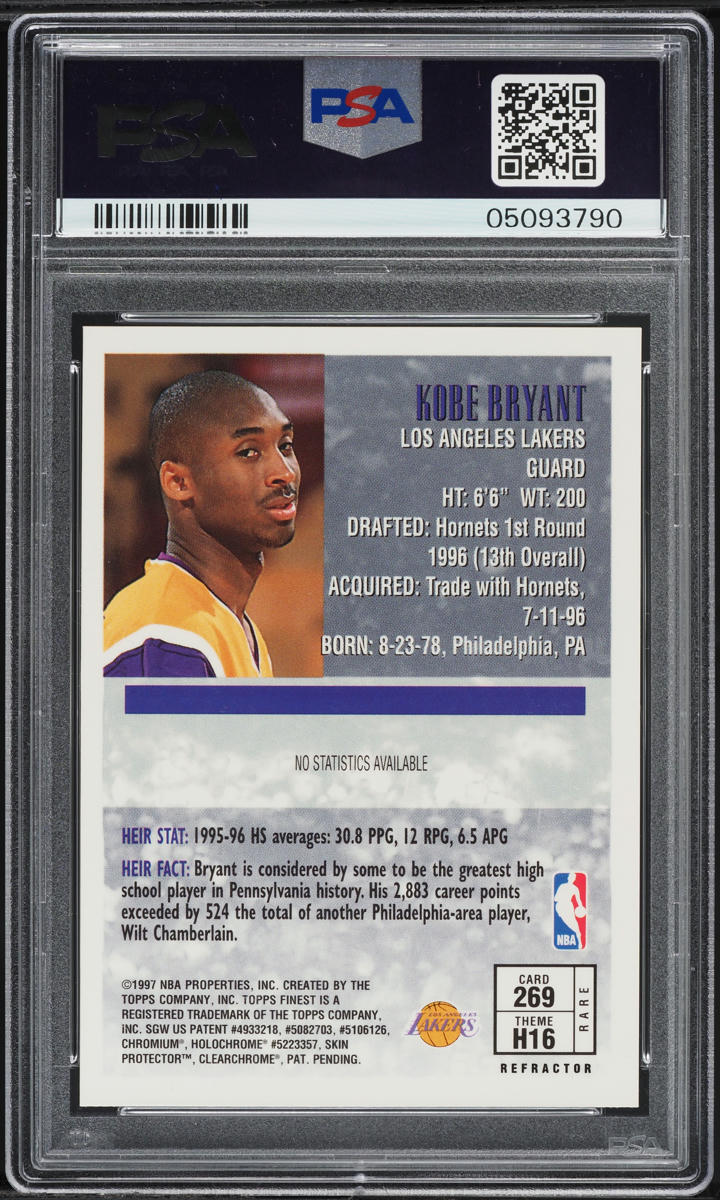 1996 Finest Gold Refractor w/ Coating Kobe Bryant ROOKIE #269 PSA 9 MINT - Photo 2
