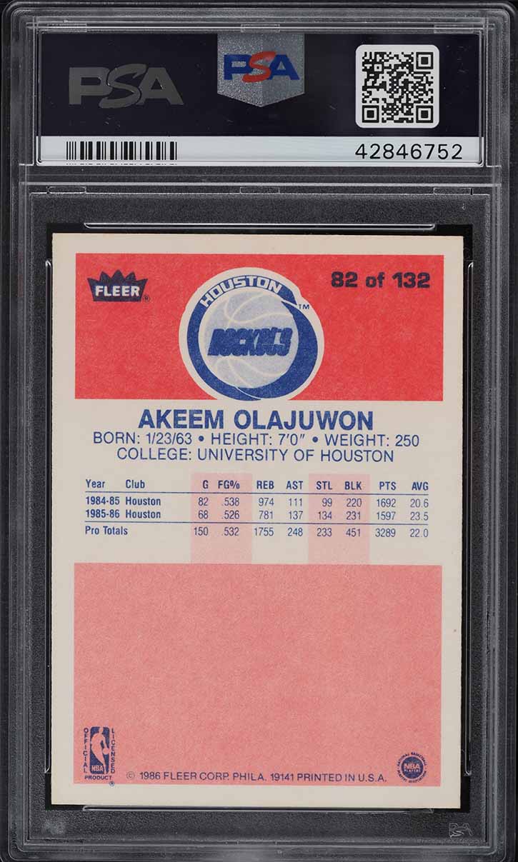 1986 Fleer Basketball Hakeem Olajuwon ROOKIE #82 PSA 9 MINT