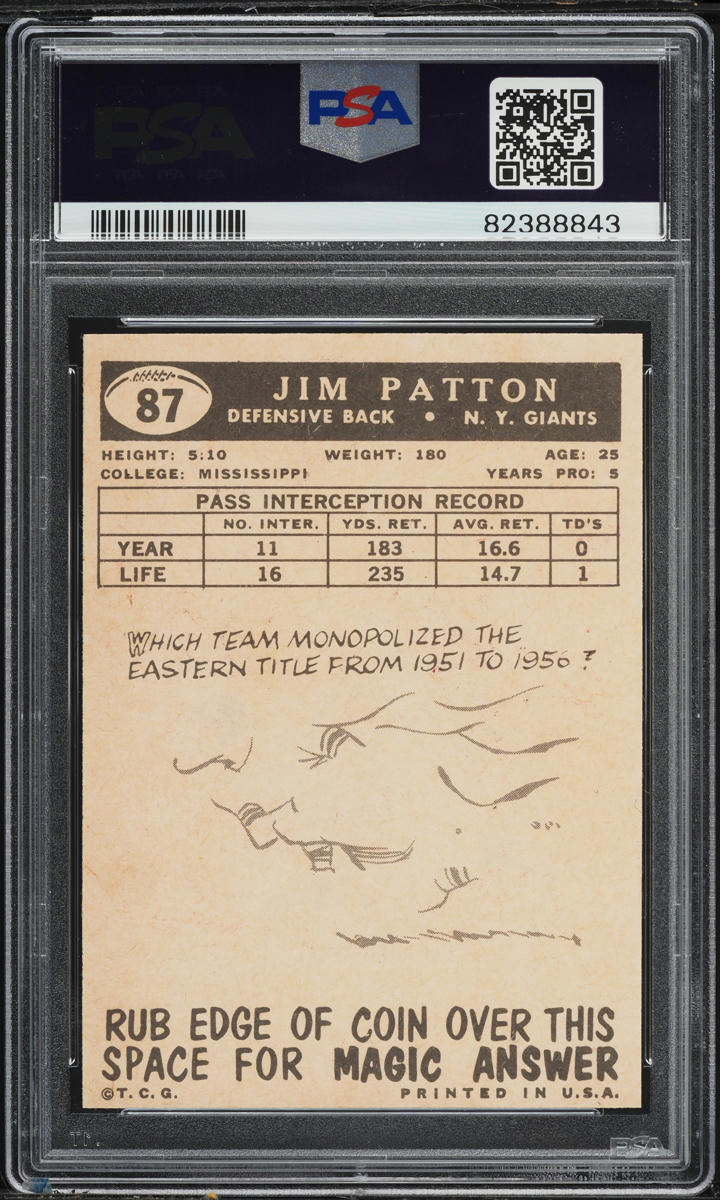 1959 Topps Football Jim Patton 87 PSA 9 MINT On Fanatics Collect