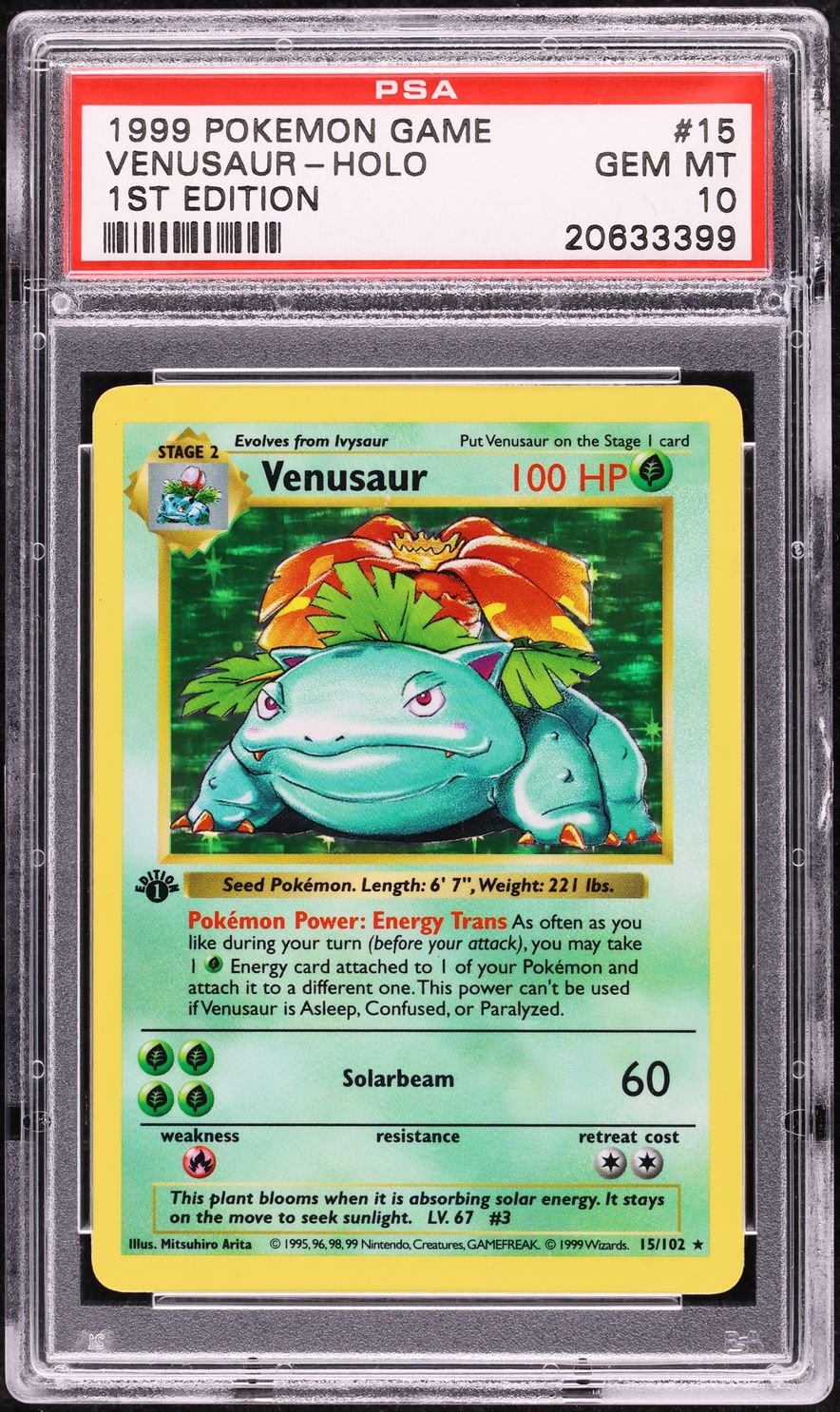 1999 Pokemon Base Set Shadowless 1st Edition Holo Venusaur #15 PSA 10 GEM MINT