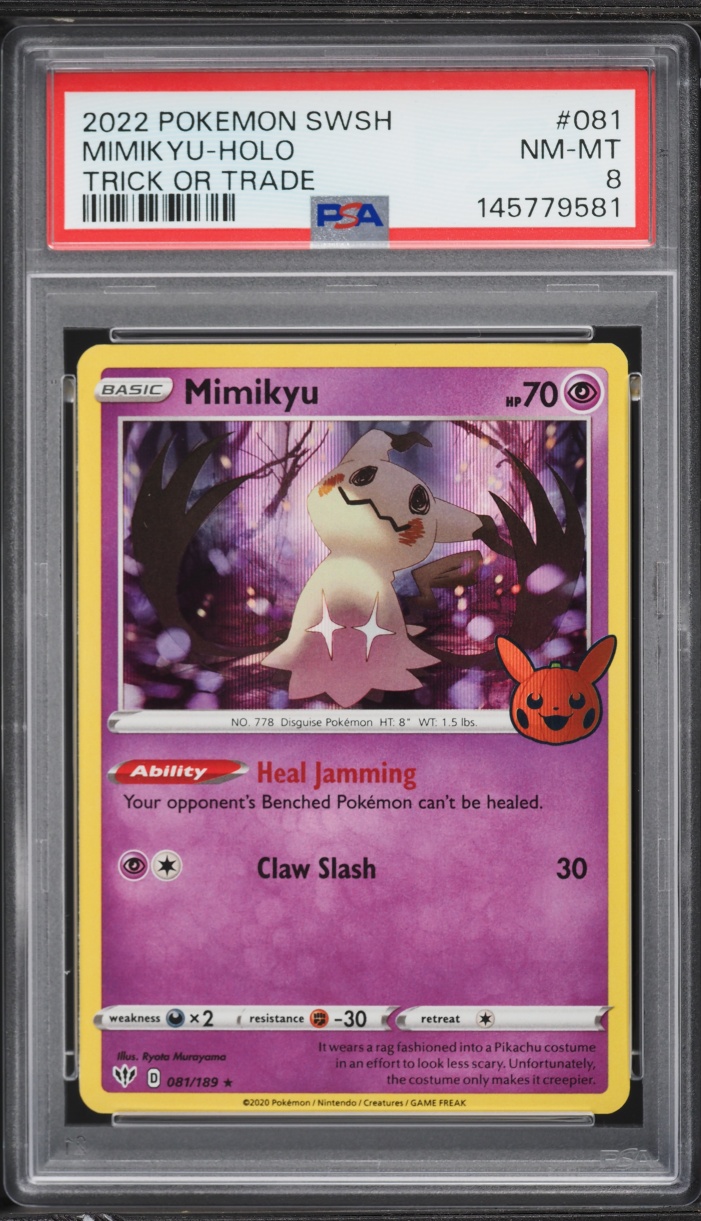2020 Pokemon Sword & Shield Darkness Ablaze Trick Or Trade Holo Mimikyu #81 PSA 8 NM-MT