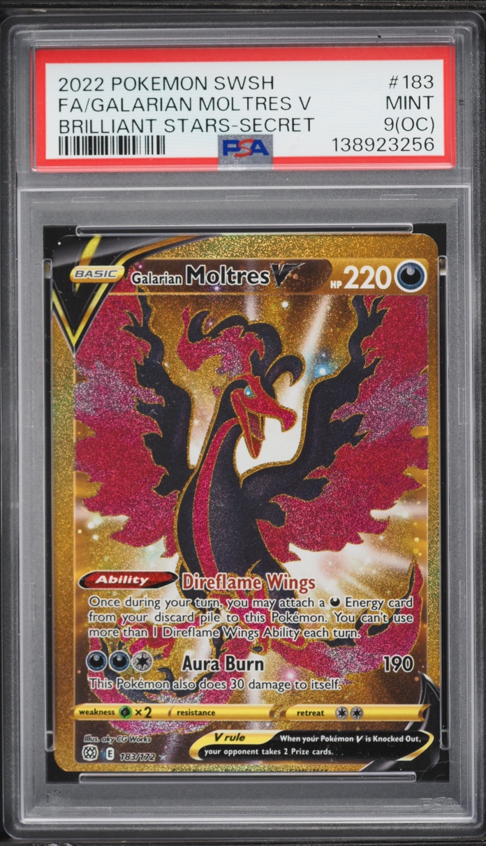 2022 Pokemon Sword & Shield Brilliant Stars Gold Rare Galarian Moltres V #183 PSA 9(oc) MINT