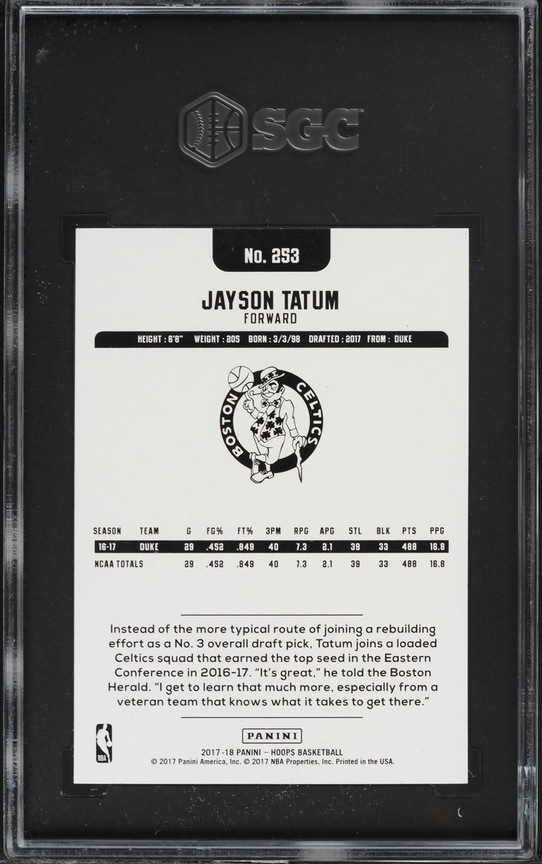 2017 Hoops Platinum Jayson Tatum ROOKIE #253 SGC 10 GEM MINT