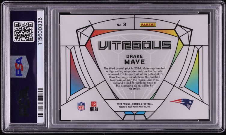 2024 Panini Obsidian Vitreous Drake Maye ROOKIE #3 PSA 10 GEM MINT