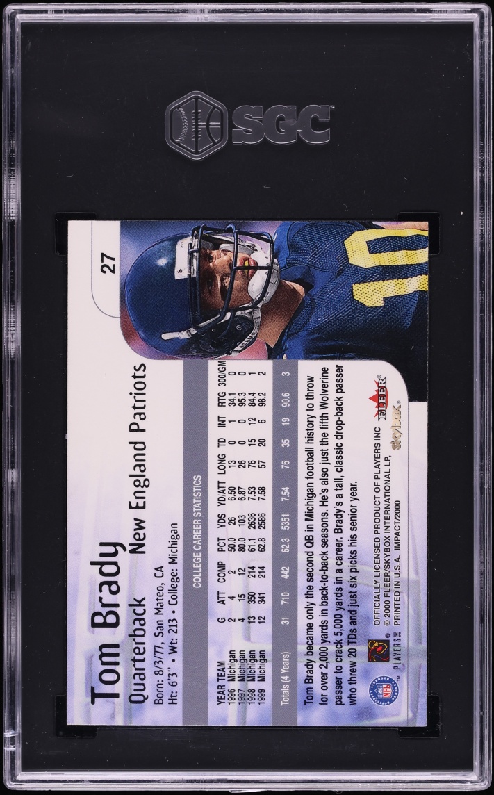 2000 Skybox Impact Tom Brady ROOKIE #27 SGC 9 MINT