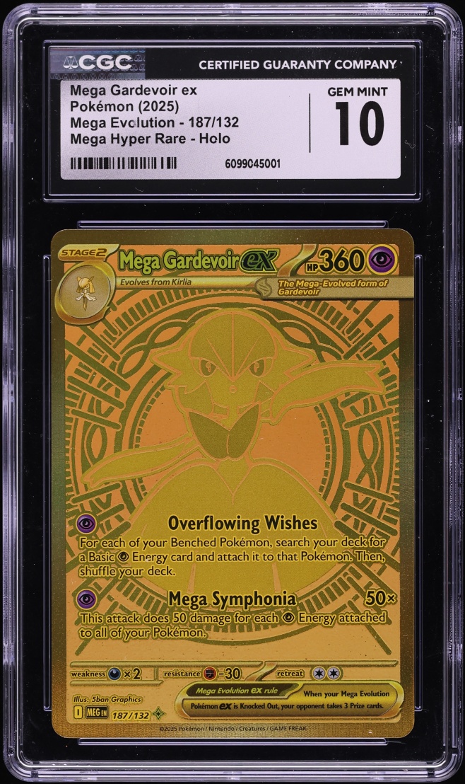 2025 Pokemon Mega Evolution Gold Rare Mega Gardevoir Ex #187 CGC 10 GEM MINT