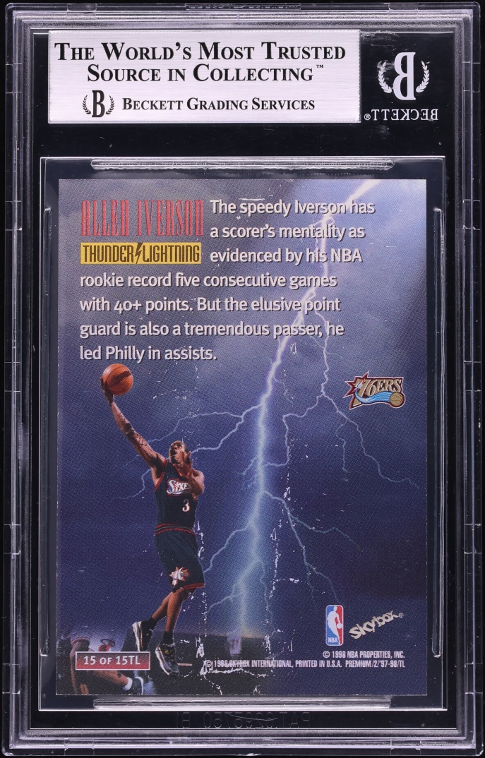 1997 Skybox Premium Thunder And Lightning Allen Iverson #TL15 BGS 9 MINT - Photo 2