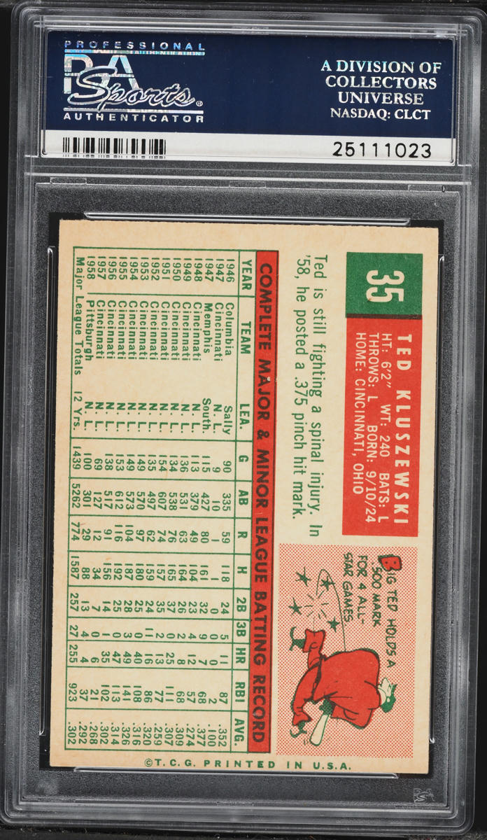 1959 Topps Ted Kluszewski #35 PSA 6 EXMT