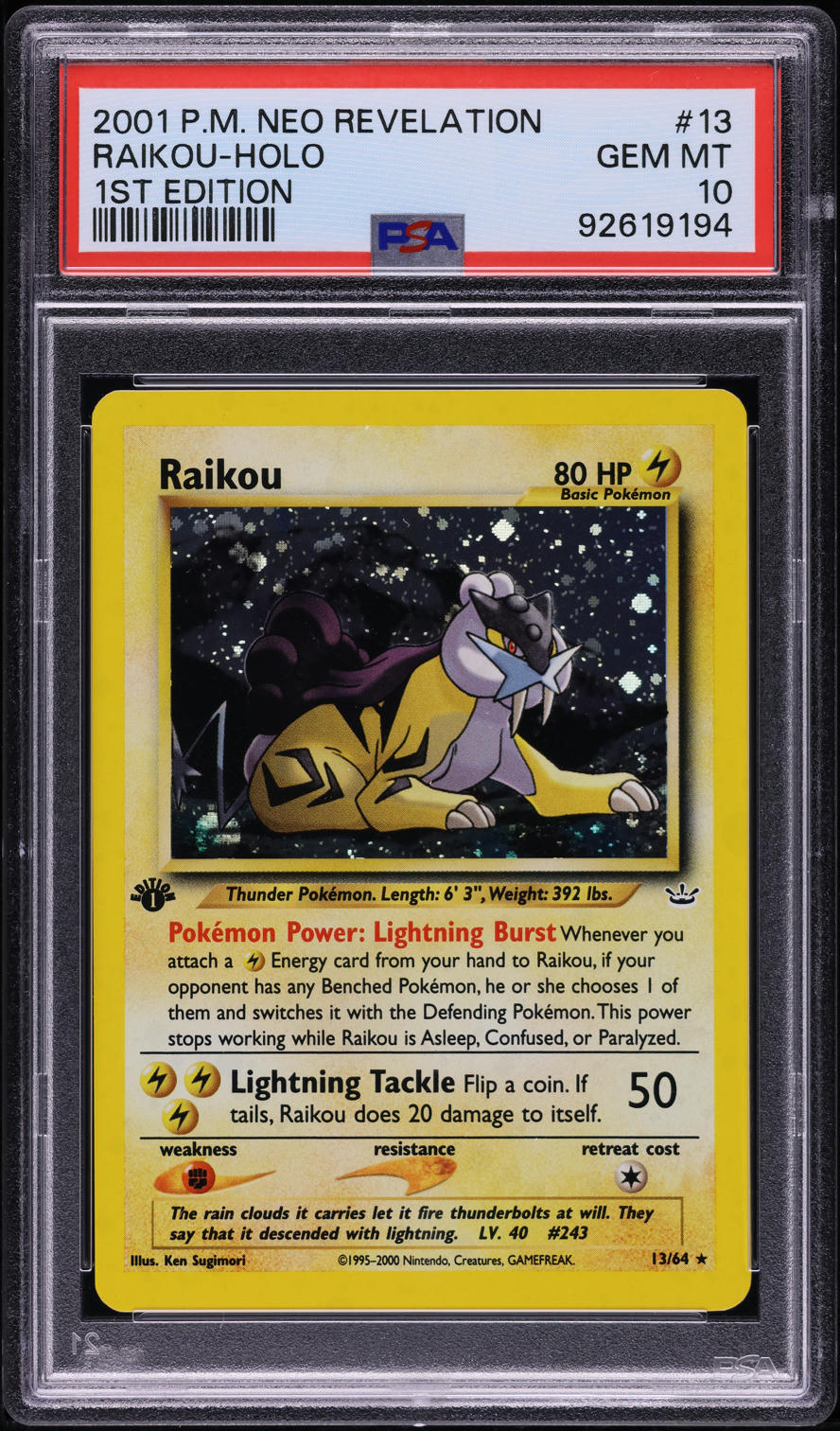 2001 Pokemon Neo Revelation 1st Edition Holo Raikou #13 PSA 10 GEM MINT