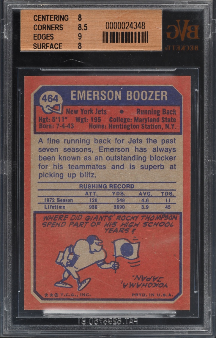 1973 Topps Football Emerson Boozer #464 BVG 8 NM-MT