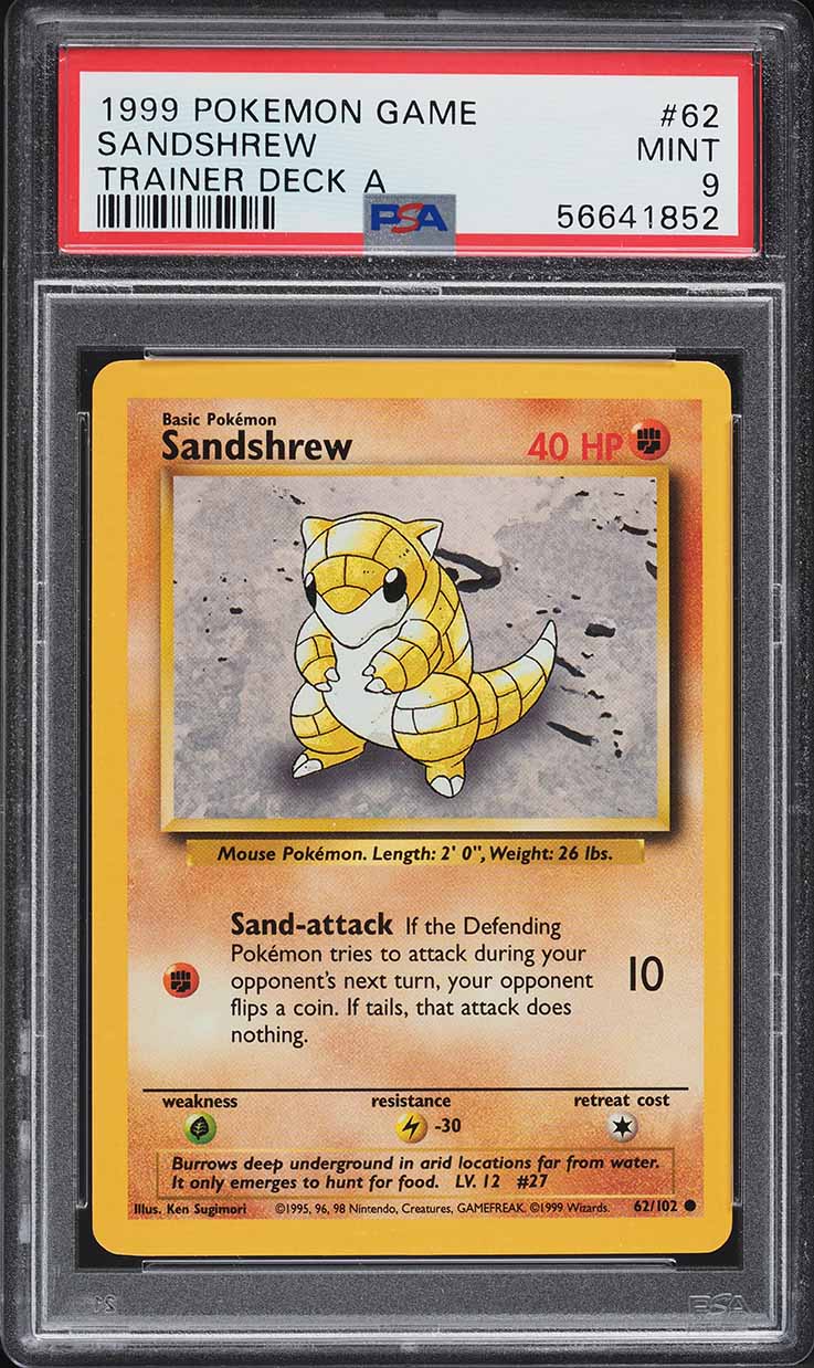 1999 Pokemon Base Set Trainer Deck A Sandshrew #62 PSA 9 MINT
