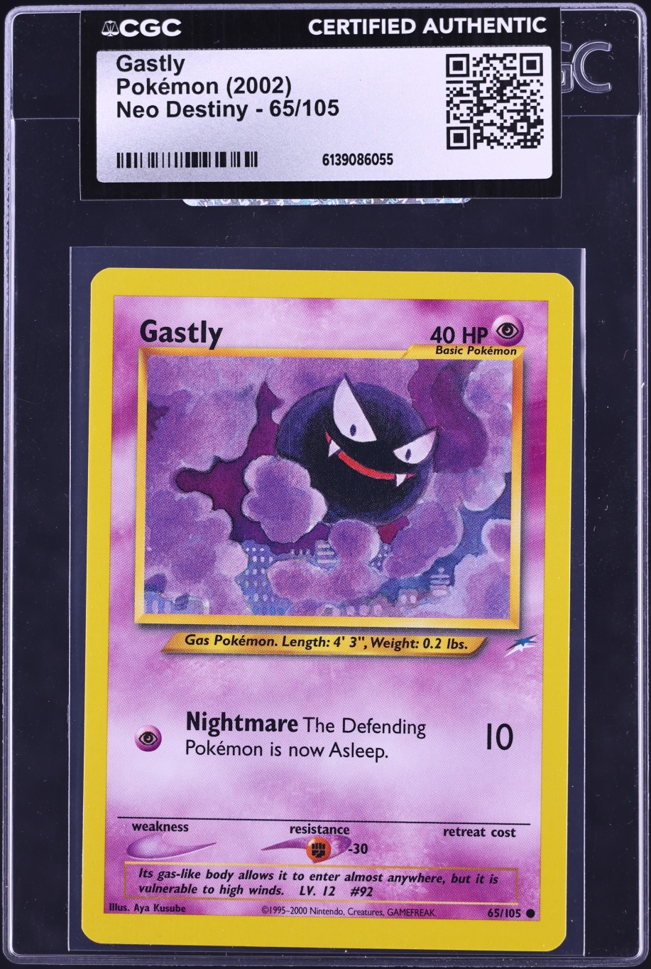 2002 Pokemon Neo Destiny Gastly #65 CGC AUTH