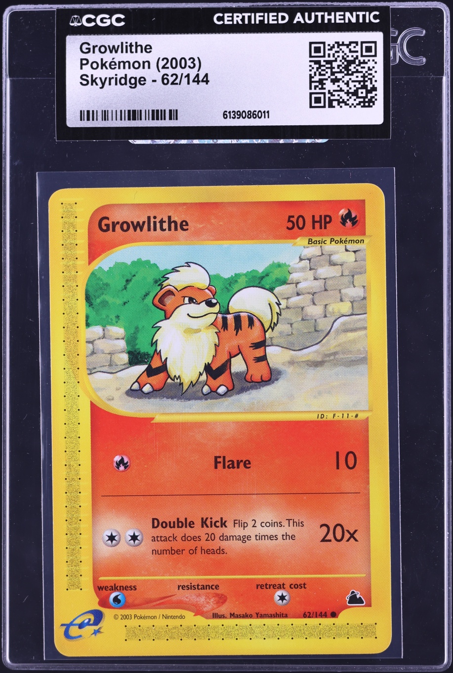 2003 Pokemon Skyridge Growlithe #62 CGC AUTH
