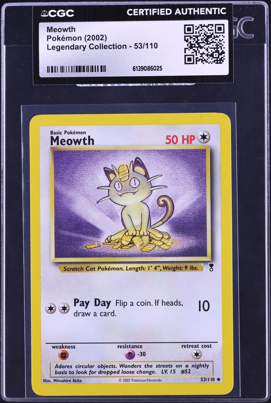 2002 Pokemon Legendary Collection Meowth #53 CGC AUTH