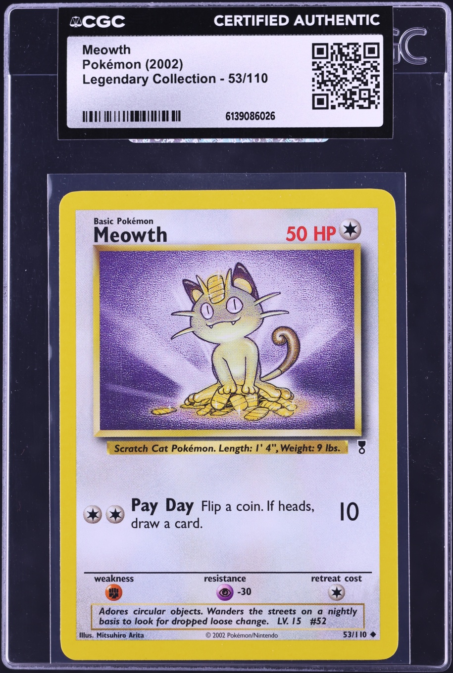 2002 Pokemon Legendary Collection Meowth #53 CGC AUTH