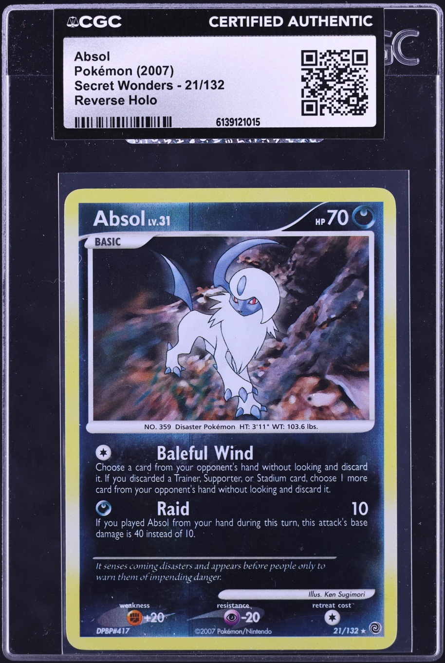 2007 Pokemon Diamond & Pearl Secret Wonders Reverse Holo Absol #21 CGC AUTH