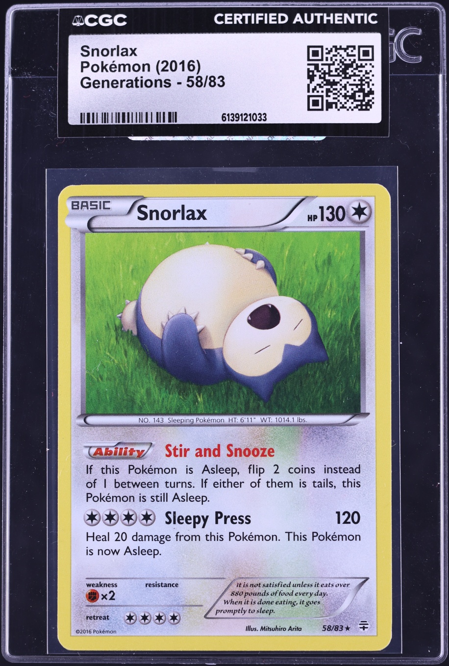 2016 Pokemon XY Generations Snorlax #58 CGC AUTH