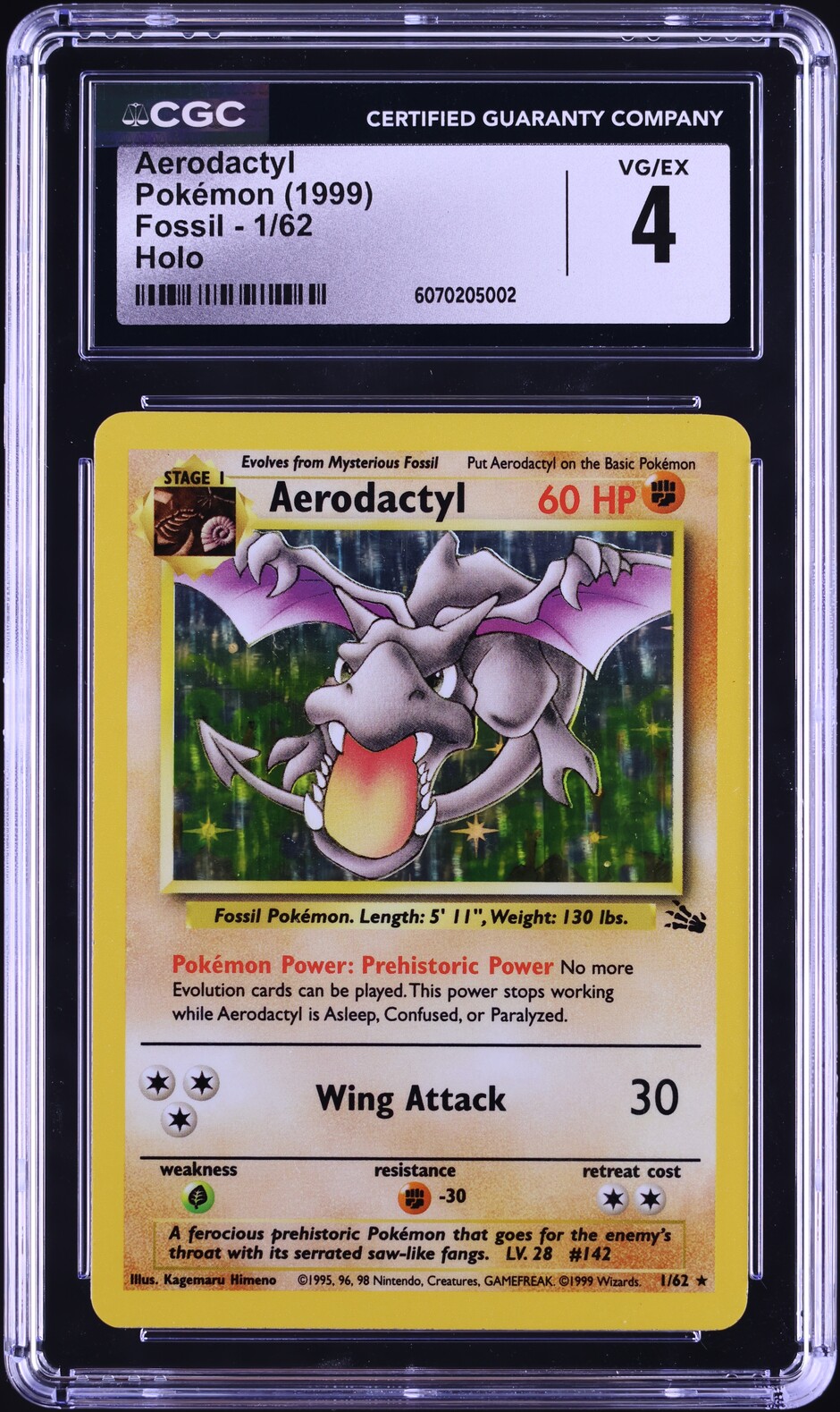 1999 Pokemon Fossil Holo Aerodactyl #1 CGC 4 VGEX