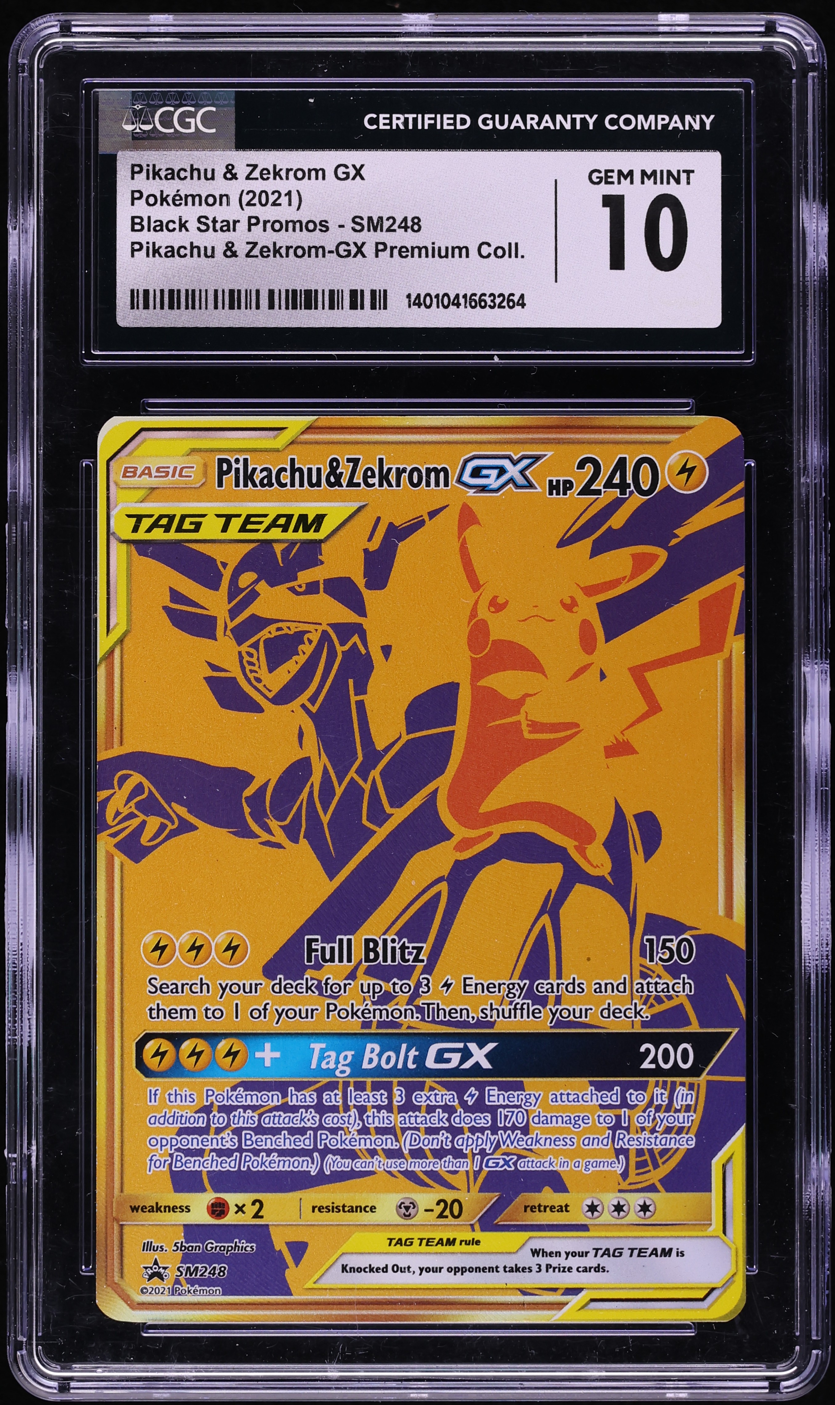 2021 Pokemon SM Promo Premium Collection Full Art Pikachu & Zekrom Gx #SM248 CGC 10 GEM MINT