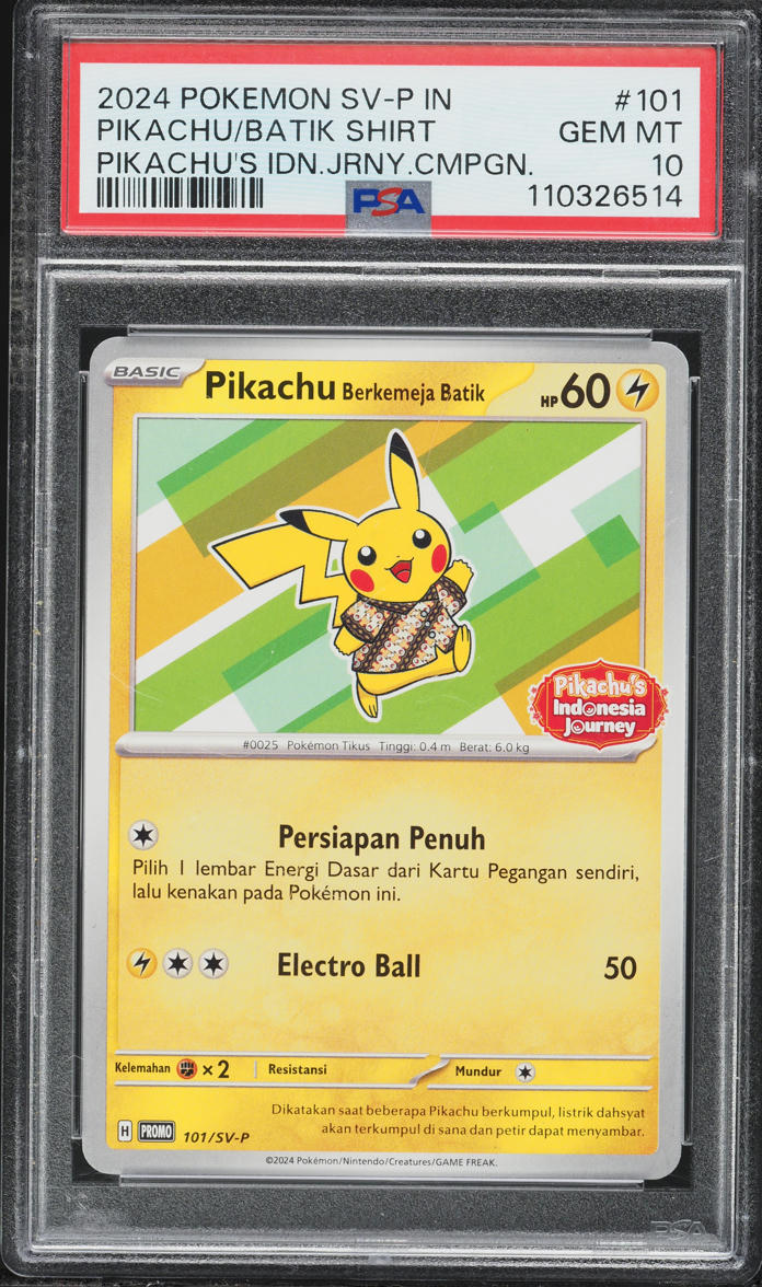 2024 Pokemon Indonesian SV Promo Journey Pikachu In Batik Shirt #101 PSA 10 GEM MINT