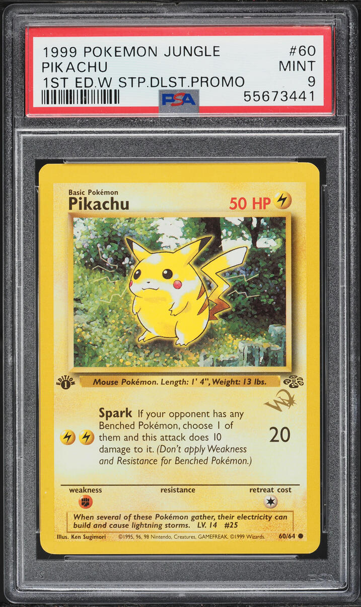 1999 Pokemon Jungle 1st Edition W Stamp Duelist Magazine Pikachu #60 PSA 9 MINT