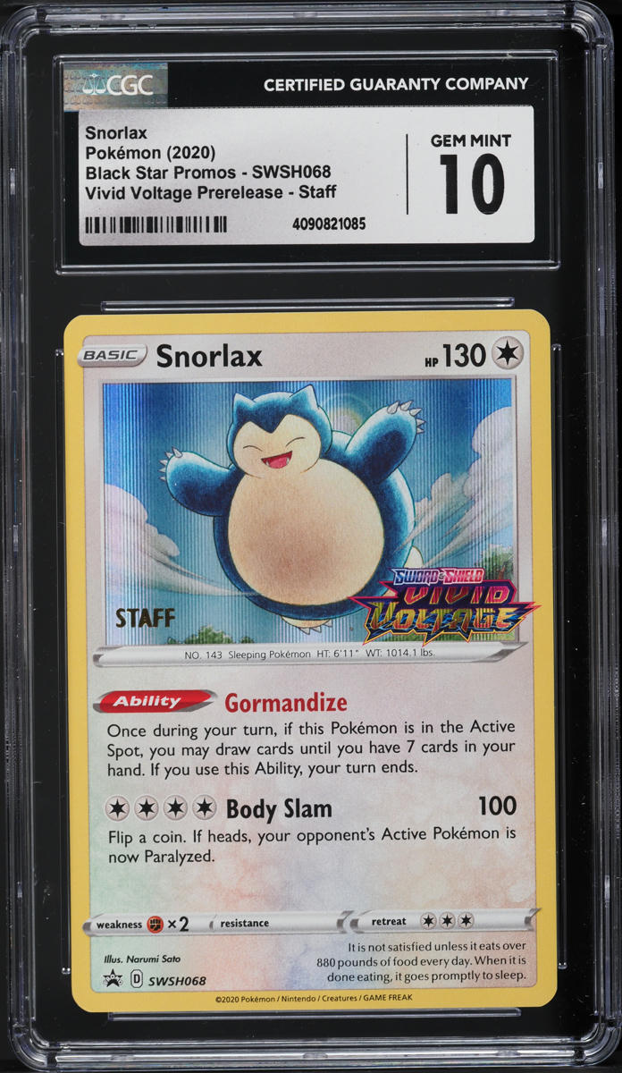 2020 Pokemon SWSH Black Star Promo Vivid Voltage Prerelease Staff Snorlax #68 CGC 10 GEM MINT