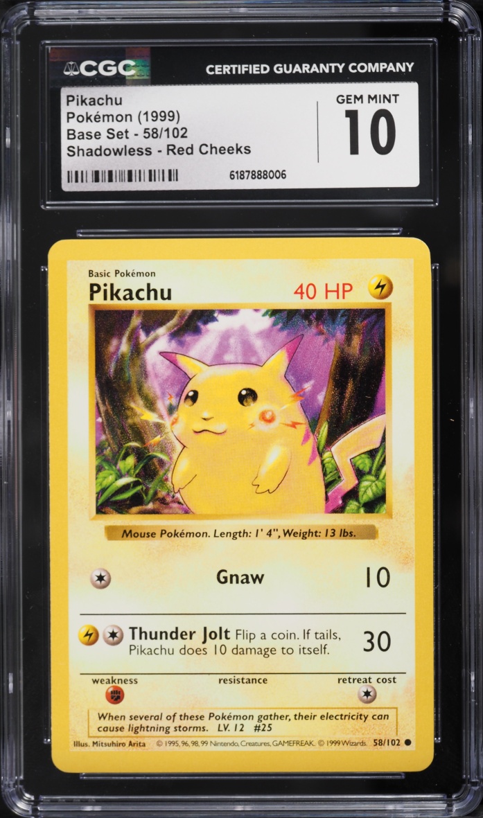 1999 Pokemon Base Set Shadowless Red Cheeks Pikachu #58 CGC 10 GEM MINT