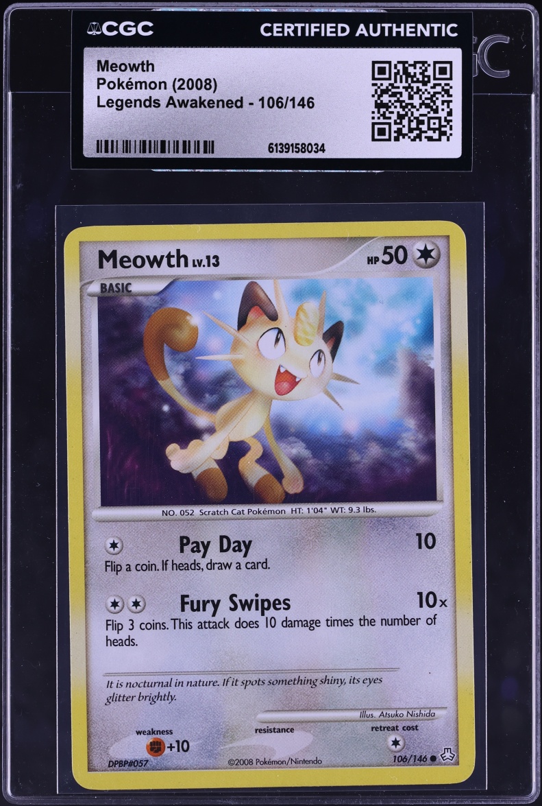 2008 Pokemon Diamond & Pearl Legends Awakened Meowth #106 CGC AUTH