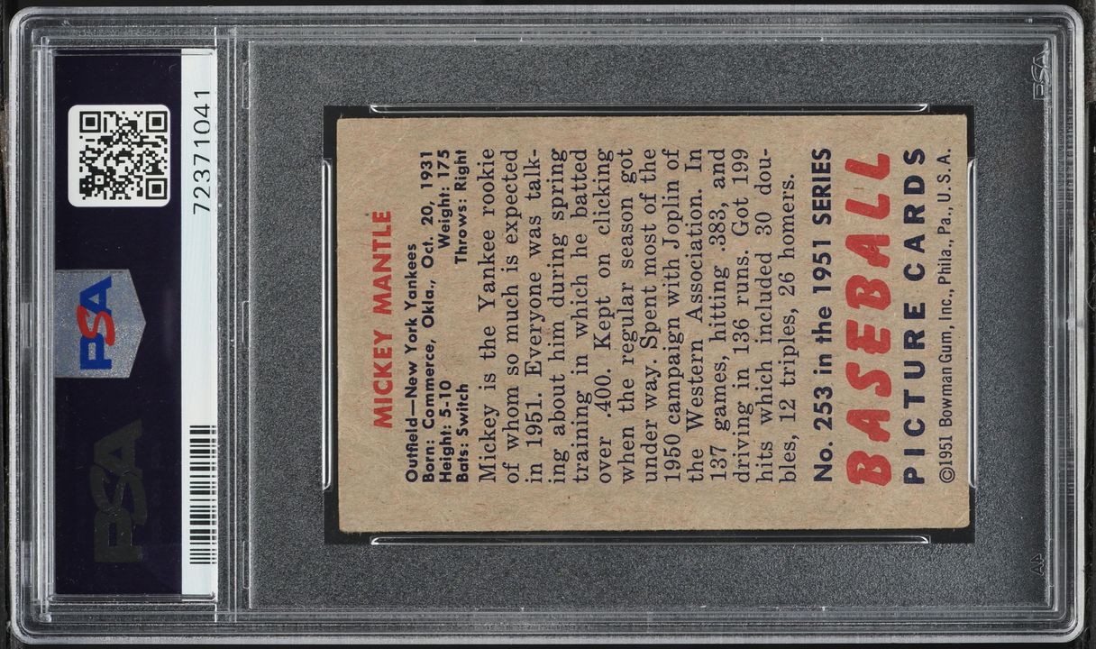 1951 Bowman Mickey Mantle ROOKIE #253 PSA 2 GD