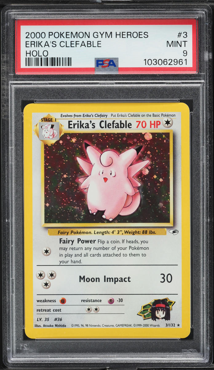 2000 Pokemon Gym Heroes Holo Erika's Clefable #3 PSA 9 MINT