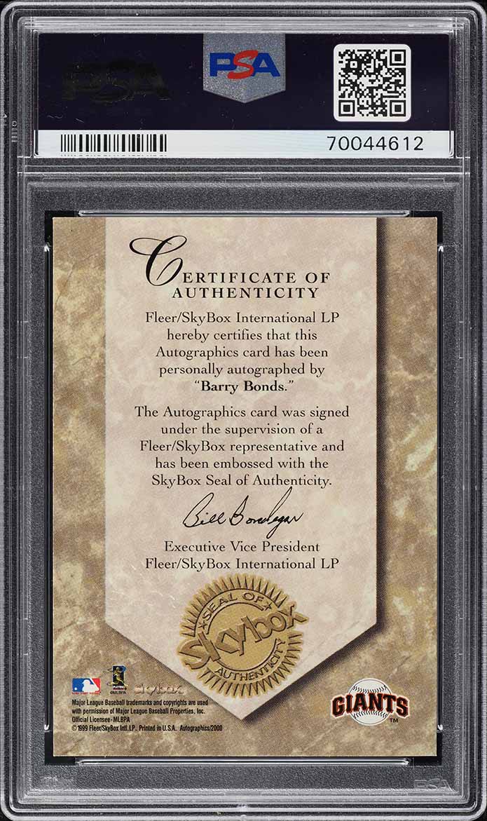 2000 Skybox Autographics Purple Foil Barry Bonds AUTO DNA 10 /50 PSA 7 NRMT - Photo 2